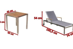 OUTFLEXX 2er-Set Sonnenliegen, taupe, Edelstahl/Textilene, 195 x 74 cm, mit Beistelltisch 45 x 45 cm, FSC®-zertifiziertes Produkt