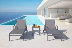 OUTFLEXX 2er-Set Sonnenliegen, taupe, Edelstahl/Textilene, 195 x 74 cm, mit Beistelltisch 45 x 45 cm, FSC®-zertifiziertes Produkt
