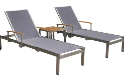 OUTFLEXX 2er-Set Sonnenliegen, taupe, Edelstahl/Textilene, 195 x 74 cm, mit Beistelltisch 45 x 45 cm, FSC®-zertifiziertes Produkt