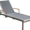OUTFLEXX 2er-Set Sonnenliegen, silber, Edelstahl/Teak, 195,5x74x35cm, mit Beistelltisch 45x45cm, Teak Armlehnen, FSC®-zertifiziertes Produkt
