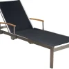 OUTFLEXX 2er-Set Sonnenliegen, schwarz, Edelstahl/Teak, 195,5x74x35cm, mit Beistelltisch 45x45cm, Teak Armlehnen, FSC®-zertifiziertes Produkt