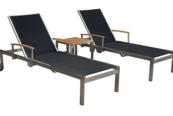 OUTFLEXX 2er-Set Sonnenliegen, schwarz, Edelstahl/Teak, 195,5x74x35cm, mit Beistelltisch 45x45cm, Teak Armlehnen, FSC®-zertifiziertes Produkt