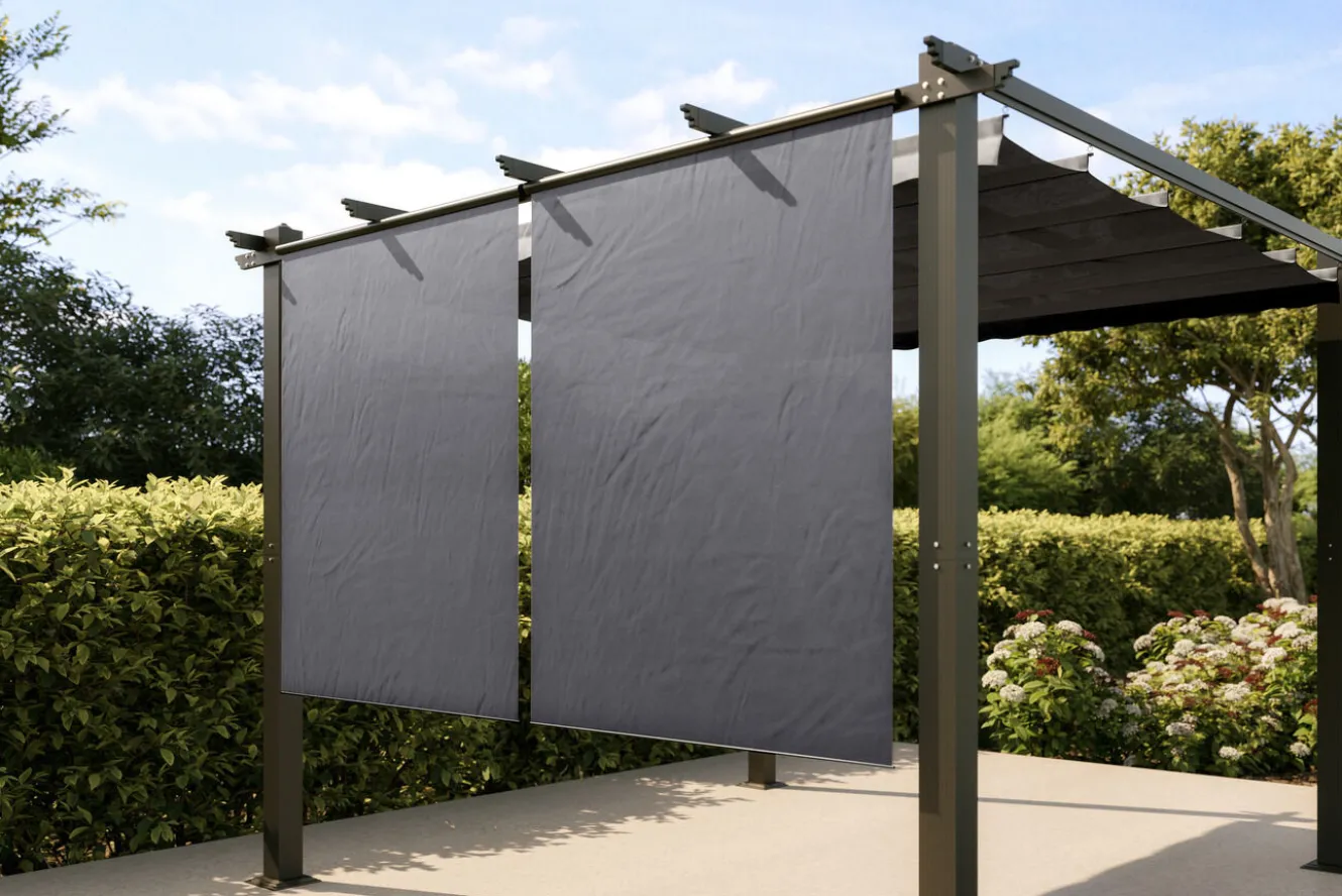 OUTFLEXX 2er Vorhangset, anthrazit, Polyester, 120 x 150 cm, pflegeleicht, passend für Pergola 3x4 m/4x4 m