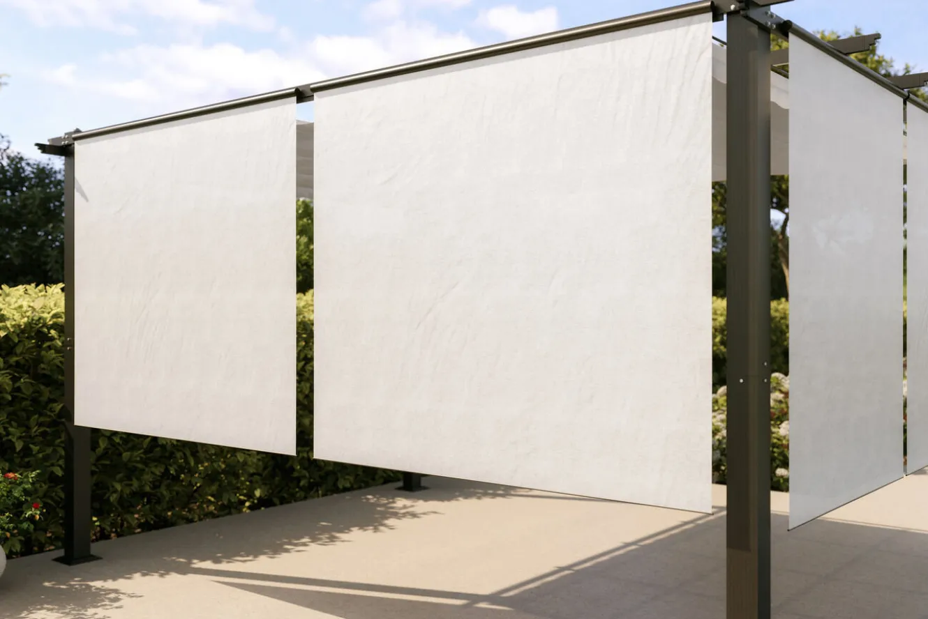 OUTFLEXX 2er Vorhangset, creme, Polyester, 170 x 150 cm, witterungs- & UV-beständig, passend für Pergola 3x3 m