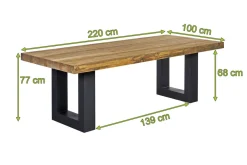 OUTFLEXX Esstisch, anthrazit/natur, Alu/recyceltes Teak, 220 x 100 cm, rustikal gebürstet, FSC®-zertifiziertes Produkt
