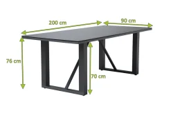 OUTFLEXX Esstisch, anthrazit, Aluminium, Glaskeramik, 200x90 cm