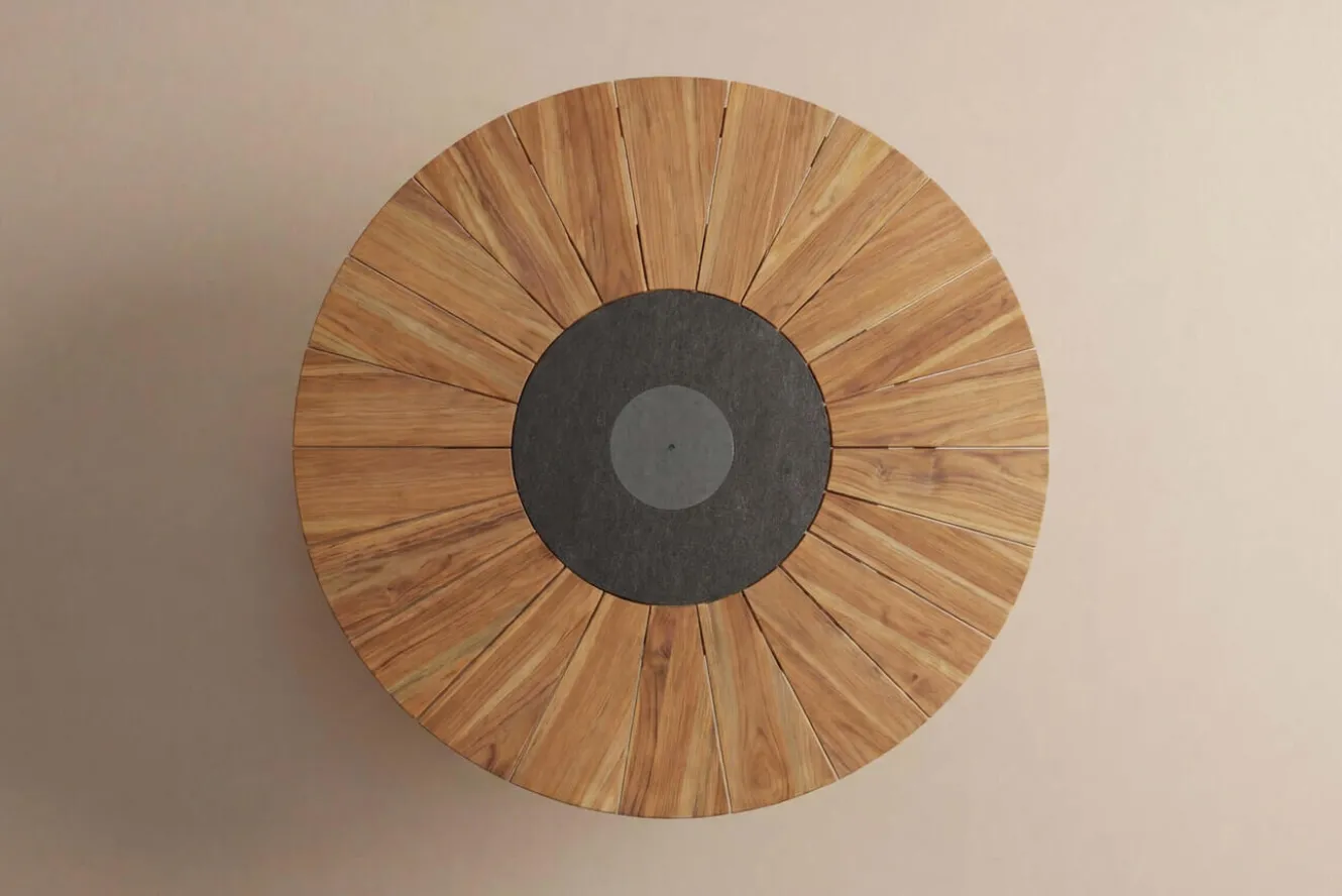 OUTFLEXX Esstisch, Edelstahl/Teakholz, Ø 170cm, inkl. drehbarer Granitplatte und Eiskühler, FSC®-zertifiziertes Produkt