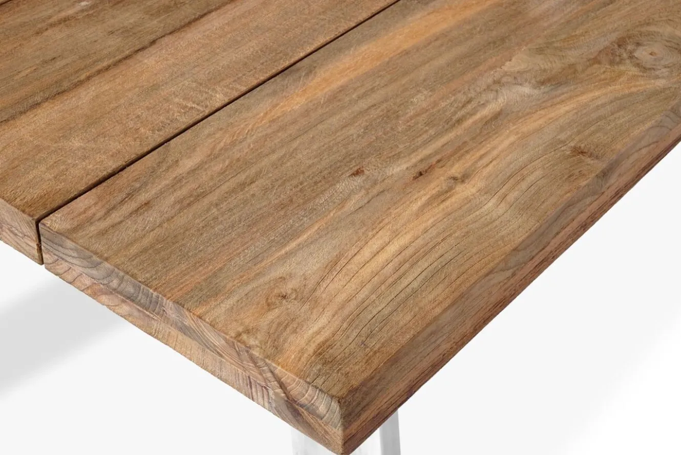 OUTFLEXX Esstisch, Edelstahl/recyceltes Teak, 220x100cm, A-Gestell, rustikal gebürstet, FSC®-zertifiziertes Produkt