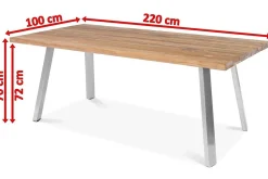 OUTFLEXX Esstisch, Edelstahl/recyceltes Teak, 220x100cm, A-Gestell, rustikal gebürstet, FSC®-zertifiziertes Produkt