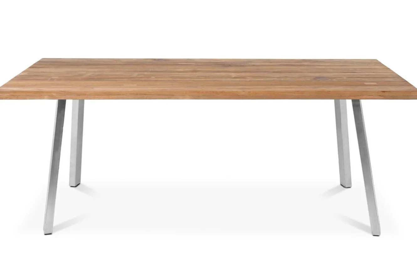 OUTFLEXX Esstisch, Edelstahl/recyceltes Teak, 220x100cm, A-Gestell, rustikal gebürstet, FSC®-zertifiziertes Produkt