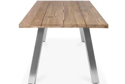 OUTFLEXX Esstisch, Edelstahl/recyceltes Teak, 220x100cm, A-Gestell, rustikal gebürstet, FSC®-zertifiziertes Produkt