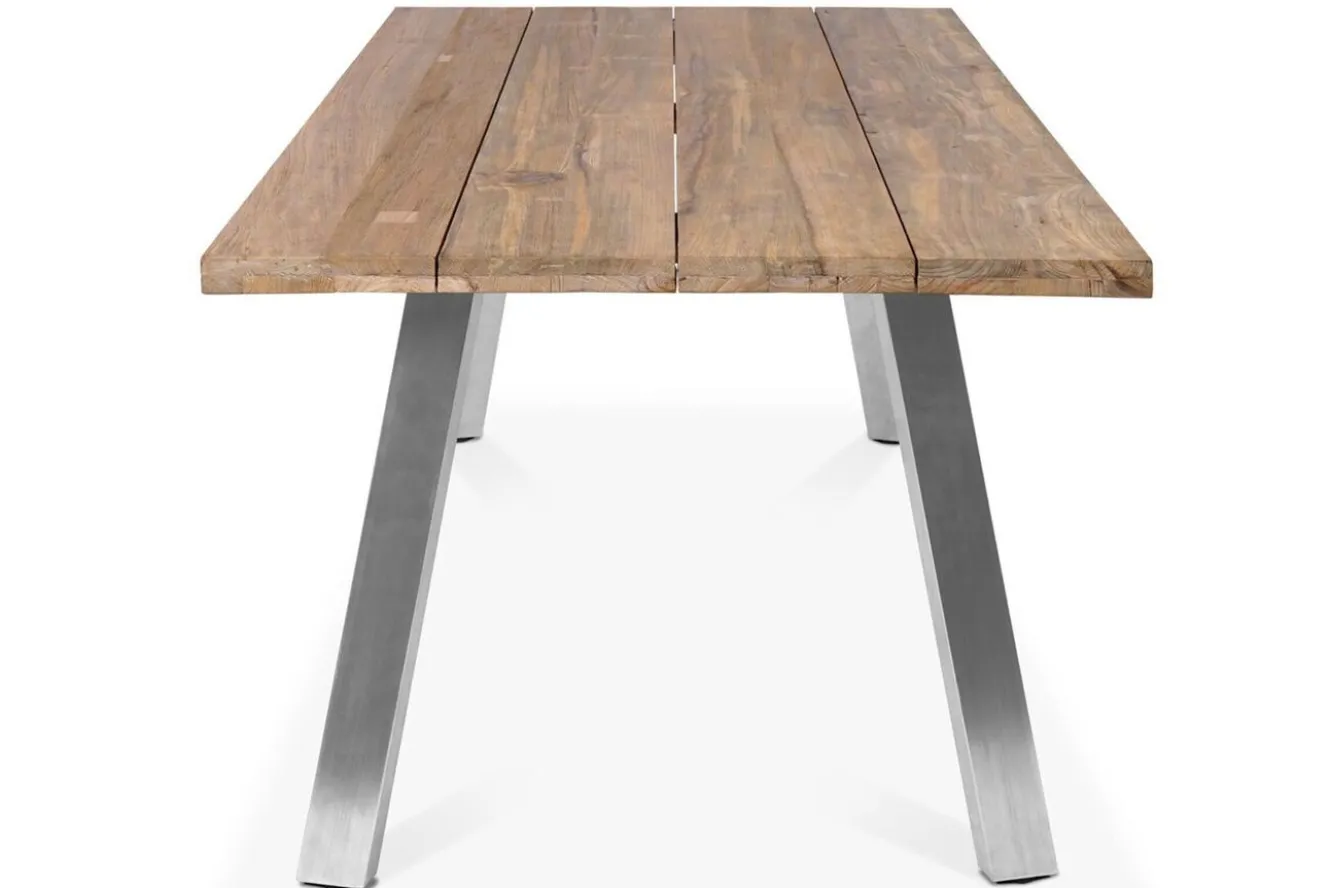 OUTFLEXX Esstisch, Edelstahl/recyceltes Teak, 220x100cm, A-Gestell, rustikal gebürstet, FSC®-zertifiziertes Produkt