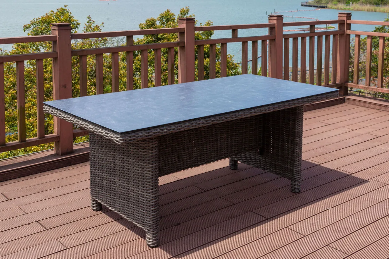 OUTFLEXX Esstisch, grau, Polyrattan, 200 x 95 cm, Tischplatte Spraystone, 6mm, aufliegend
