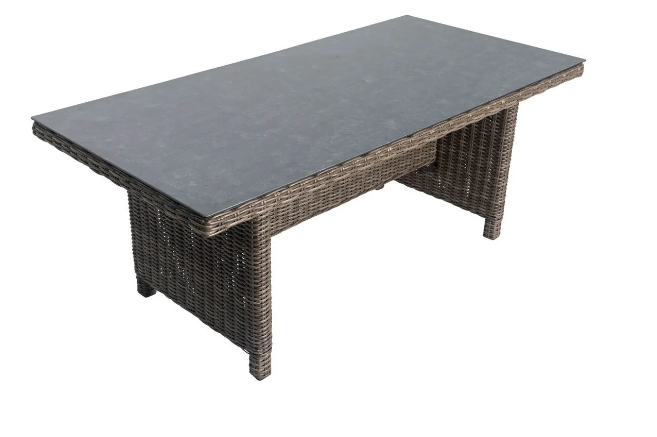 OUTFLEXX Esstisch, grau, Polyrattan, 200 x 95 cm, Tischplatte Spraystone, 6mm, aufliegend