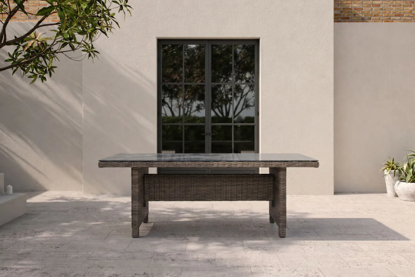 OUTFLEXX Esstisch, grau, Polyrattan, 200 x 95 cm, Tischplatte Spraystone, 6mm, aufliegend