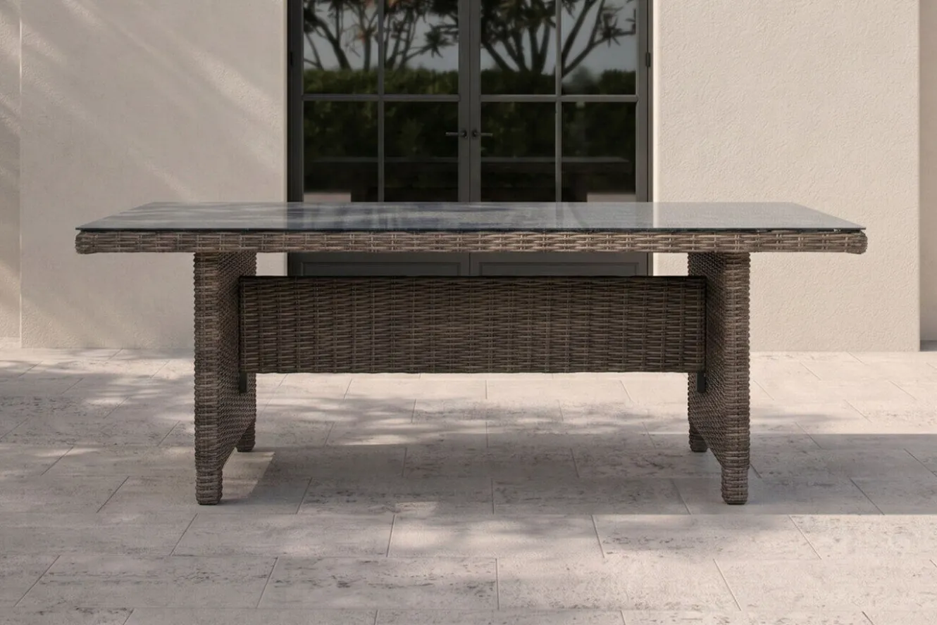 OUTFLEXX Esstisch, grau, Polyrattan, 200 x 95 cm, Tischplatte Spraystone, 6mm, aufliegend