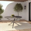 OUTFLEXX Esstisch, silber/grau, Edelstahl/Glaskeramik, ca. Ø150cm