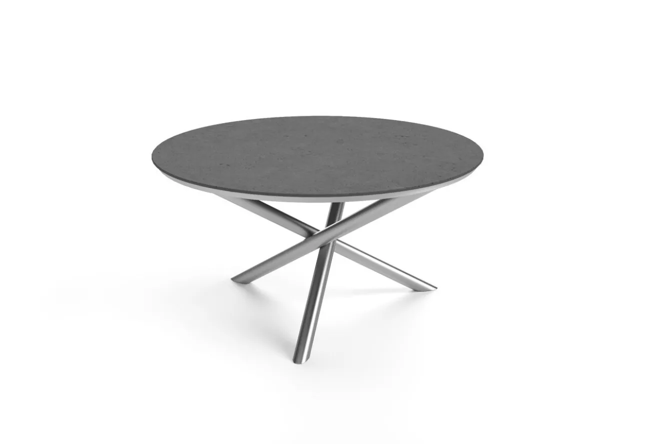 OUTFLEXX Esstisch, silber/grau, Edelstahl/Glaskeramik, ca. Ø150cm