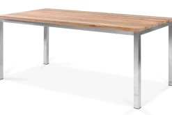 OUTFLEXX Esstisch, silber/natur, Edelstahl/ recyceltes Teak, 180x90cm, rustikal gebürstet, FSC®-zertifiziertes Produkt