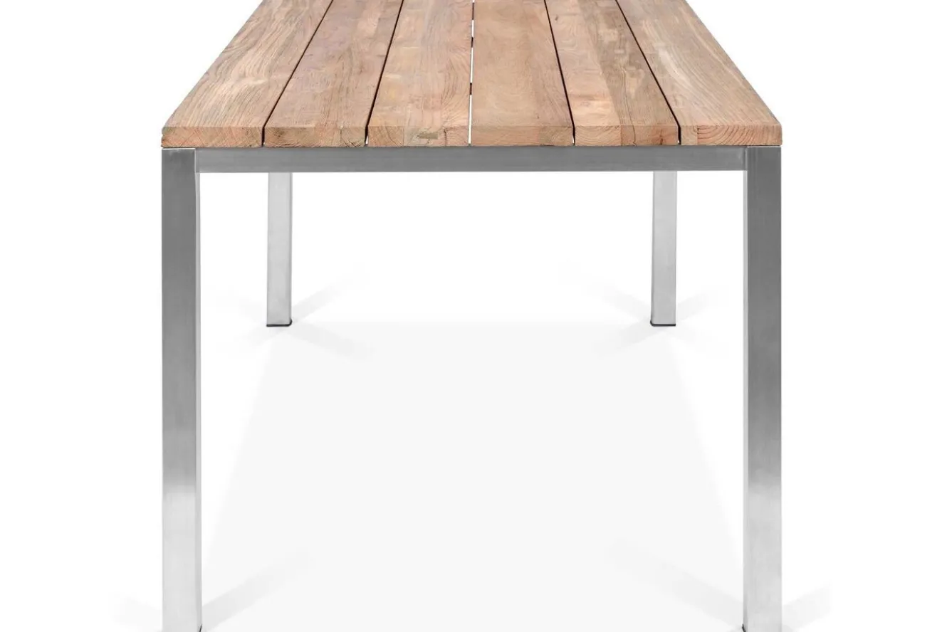 OUTFLEXX Esstisch, silber/natur, Edelstahl/ recyceltes Teak, 180x90cm, rustikal gebürstet, FSC®-zertifiziertes Produkt