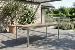 OUTFLEXX Esstisch, silber/natur, Edelstahl/ recyceltes Teak, 180x90cm, rustikal gebürstet, FSC®-zertifiziertes Produkt