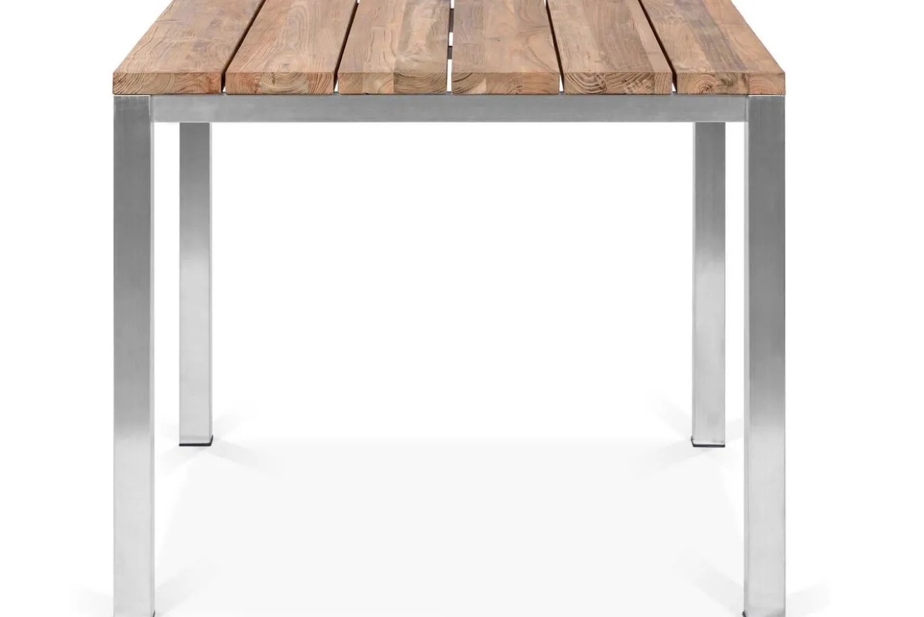 OUTFLEXX Esstisch, silber/natur, Edelstahl/ recyceltes Teak, 90x90cm, rustikal gebürstet, FSC®-zertifiziertes Produkt