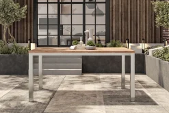 OUTFLEXX Esstisch, silber/natur, Edelstahl/ recyceltes Teak, 200x100cm, rustikal gebürstet