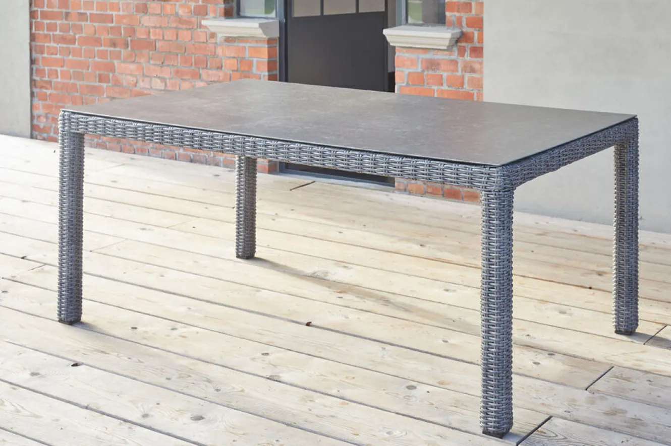 OUTFLEXX ExklusivmodellRocking Comfort Esstisch, grau-braun-meliert, Alu/Polyrattan/Glaskeramik, 180x110 cm, pulverbeschichtet