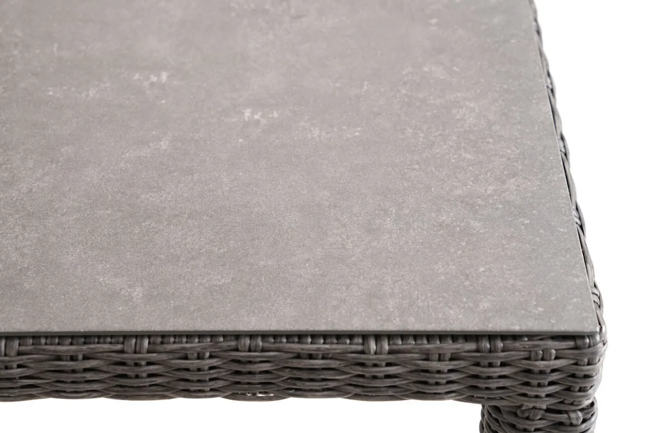 OUTFLEXX ExklusivmodellRocking Comfort Esstisch, grau-braun-meliert, Alu/Polyrattan/Glaskeramik, 180x110 cm, pulverbeschichtet