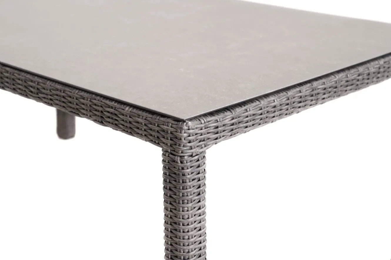 OUTFLEXX ExklusivmodellRocking Comfort Esstisch, grau-braun-meliert, Alu/Polyrattan/Glaskeramik, 180x110 cm, pulverbeschichtet