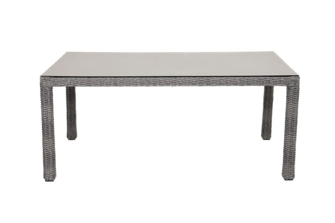 OUTFLEXX ExklusivmodellRocking Comfort Esstisch, grau-braun-meliert, Alu/Polyrattan/Glaskeramik, 180x110 cm, pulverbeschichtet