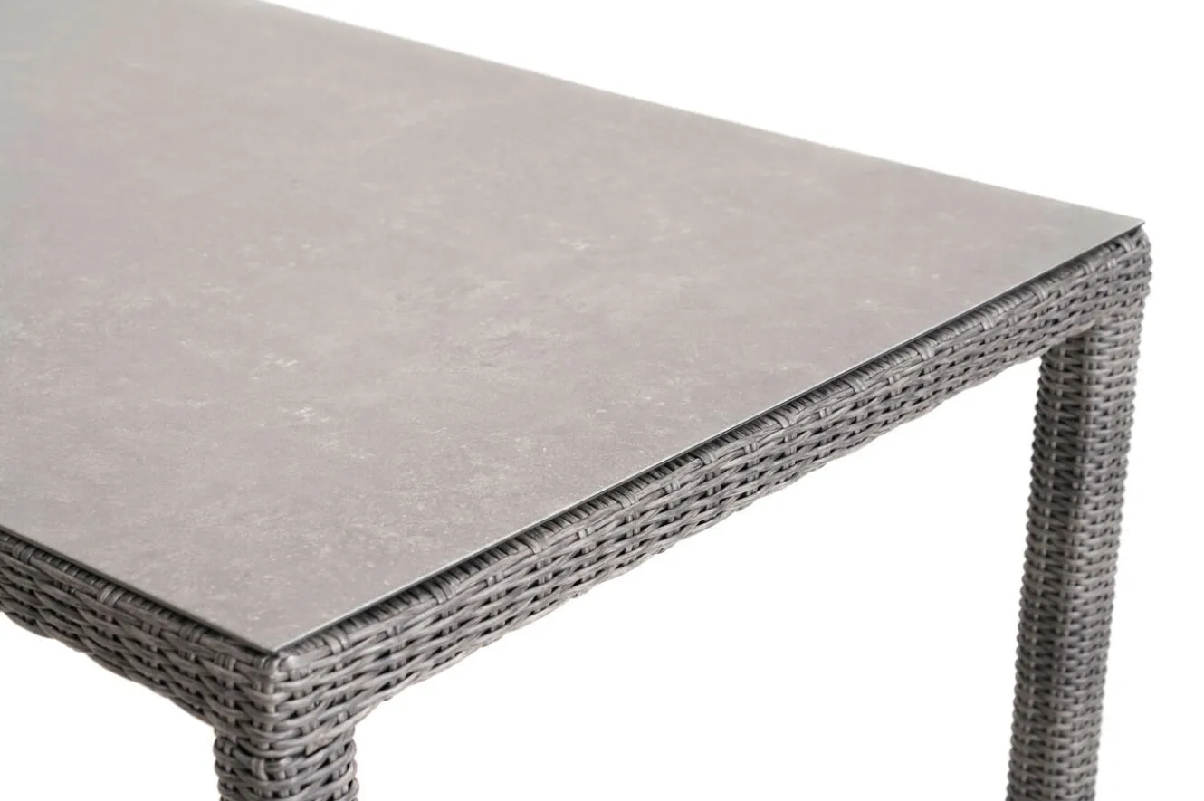 OUTFLEXX ExklusivmodellRocking Comfort Esstisch, grau-braun-meliert, Alu/Polyrattan/Glaskeramik, 180x110 cm, pulverbeschichtet
