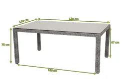 OUTFLEXX ExklusivmodellRocking Comfort Esstisch, grau-braun-meliert, Alu/Polyrattan/Glaskeramik, 180x110 cm, pulverbeschichtet