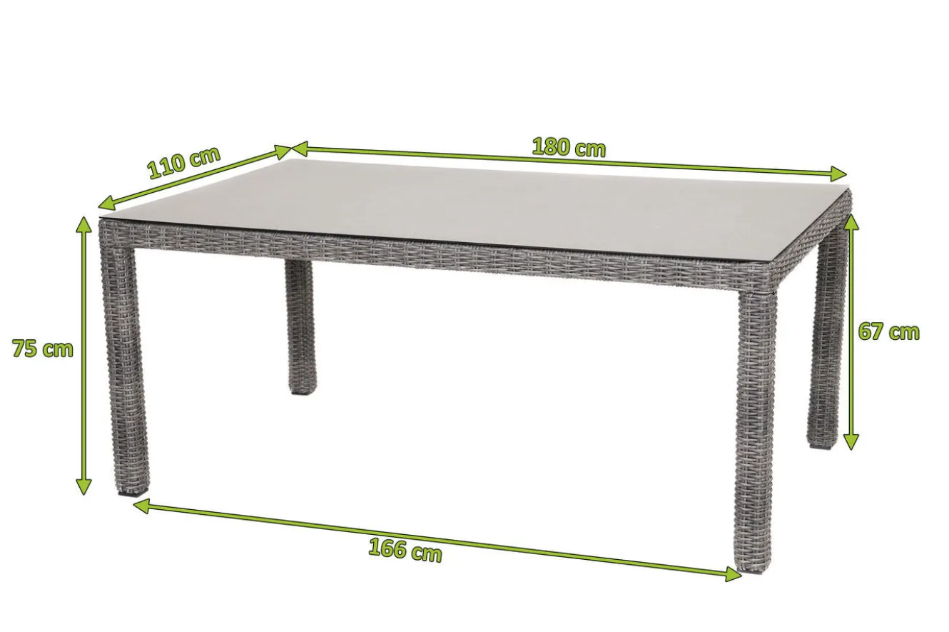 OUTFLEXX ExklusivmodellRocking Comfort Esstisch, grau-braun-meliert, Alu/Polyrattan/Glaskeramik, 180x110 cm, pulverbeschichtet