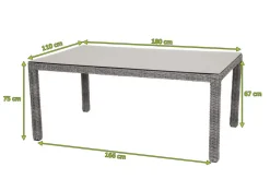 OUTFLEXX ExklusivmodellRocking Comfort Esstisch, grau-braun-meliert, Alu/Polyrattan/Glaskeramik, 180x110 cm, pulverbeschichtet