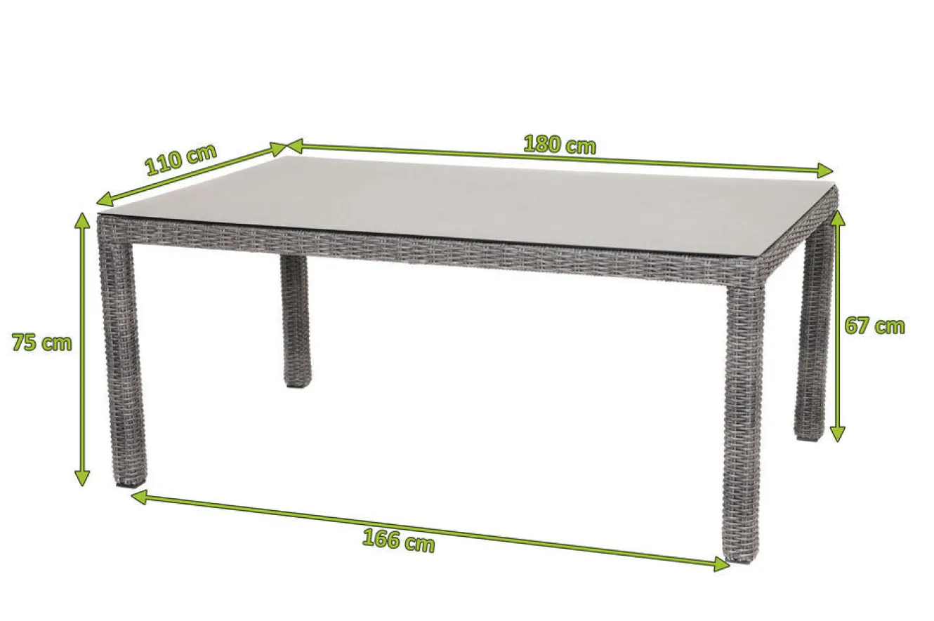 OUTFLEXX ExklusivmodellRocking Comfort Esstisch, grau-braun-meliert, Alu/Polyrattan/Glaskeramik, 180x110 cm, pulverbeschichtet