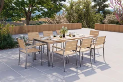 OUTFLEXX Falun Garten-Essgruppe mit 8 Sesseln, braun, Edelstahl/Teakholz, 200 x 100 cm ausziehbar, stapelbar, FSC®-zertifiziertes Produkt