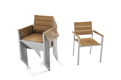 OUTFLEXX Falun Garten-Essgruppe mit 8 Sesseln, braun, Teakholz/Edelstahl, 180/240 x 100 cm, ausziehbar, stapelbar, FSC®-zertifiziertes Produkt
