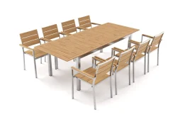 OUTFLEXX Falun Garten-Essgruppe mit 8 Sesseln, braun, Teakholz/Edelstahl, 180/240 x 100 cm, ausziehbar, stapelbar, FSC®-zertifiziertes Produkt