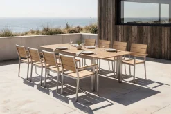 OUTFLEXX Falun Garten-Essgruppe mit 8 Sesseln, braun, Teakholz/Edelstahl, 180/240 x 100 cm, ausziehbar, stapelbar, FSC®-zertifiziertes Produkt