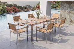 OUTFLEXX Falun Garten-Essgruppe mit 6 Sesseln, braun, Edelstahl/Teakholz, 200 x 100 cm ausziehbar, stapelbar, FSC®-zertifiziertes Produkt