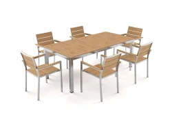 OUTFLEXX Falun Garten-Essgruppe mit 6 Sesseln, braun, Edelstahl/Teakholz, 200 x 100 cm ausziehbar, stapelbar, FSC®-zertifiziertes Produkt