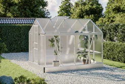 OUTFLEXX Flora Gewächshaus, Silber, Aluminium, 250 x 190 x 200 cm, mit Spitzdach