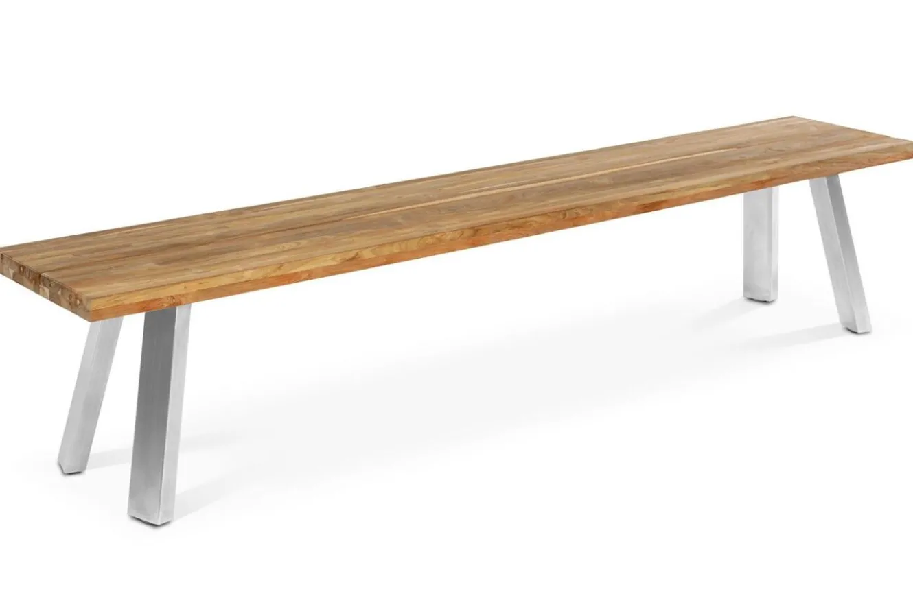 OUTFLEXX Gartenbank, Edelstahl/recyceltes Teak, 160x40x45cm, A-Gestell, rustikal gebürstet