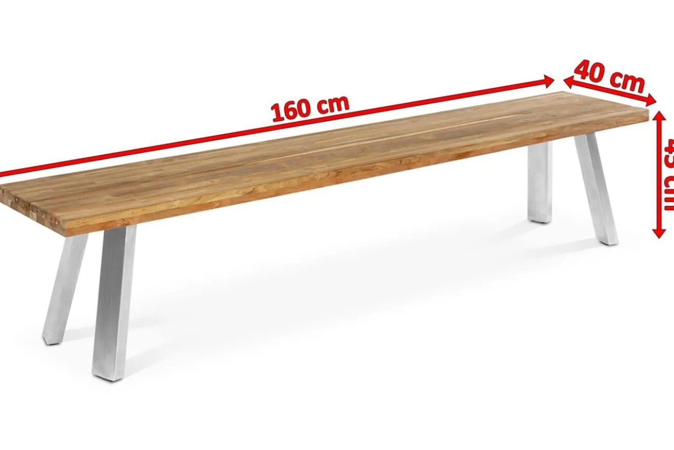 OUTFLEXX Gartenbank, Edelstahl/recyceltes Teak, 160x40x45cm, A-Gestell, rustikal gebürstet