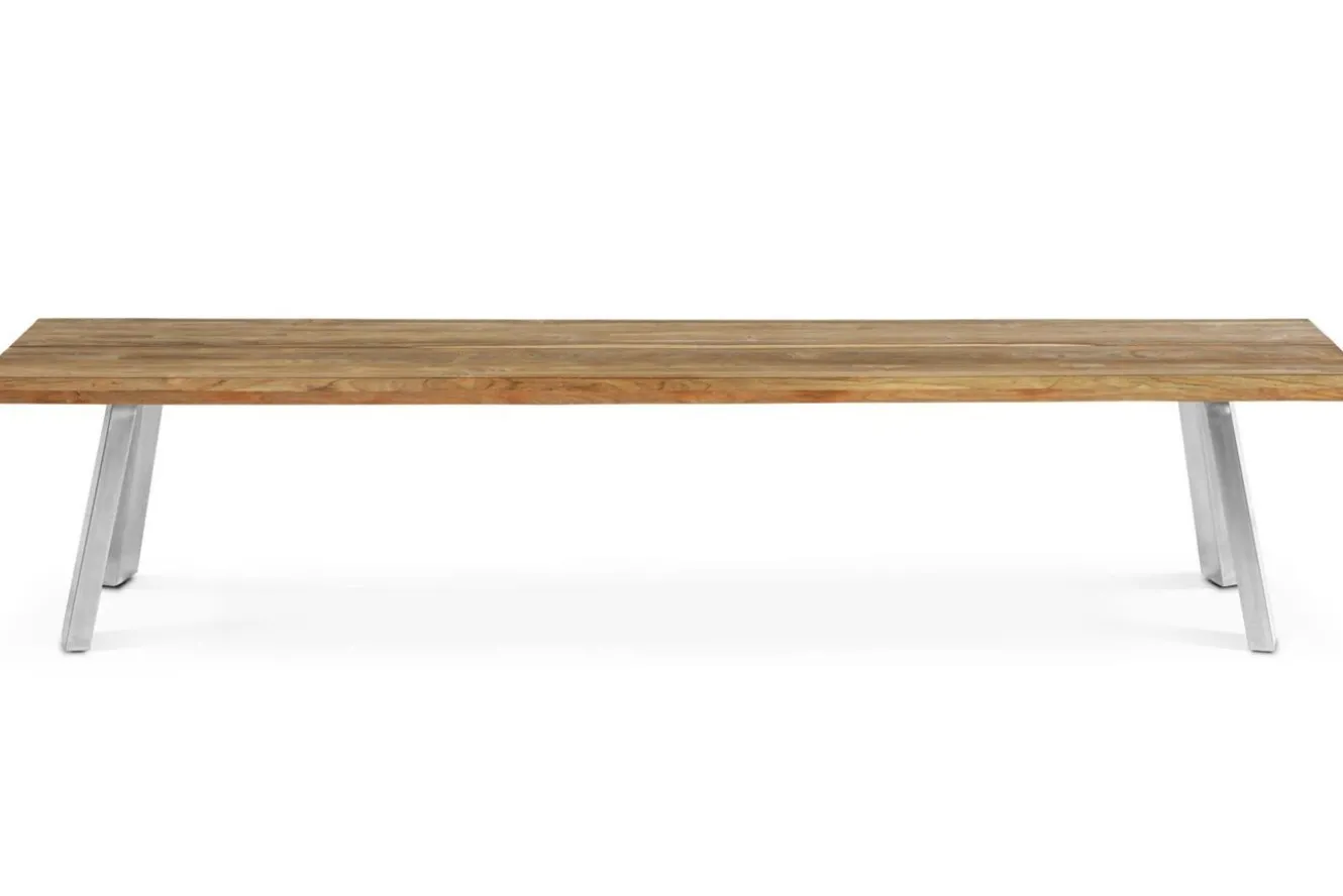OUTFLEXX Gartenbank, Edelstahl/recyceltes Teak, 160x40x45cm, A-Gestell, rustikal gebürstet