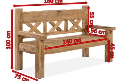 OUTFLEXX Gartenbank, natur, recyceltes Teak, 160x73cm, mit Rücken- und Armlehnen, rustikal gebürstet