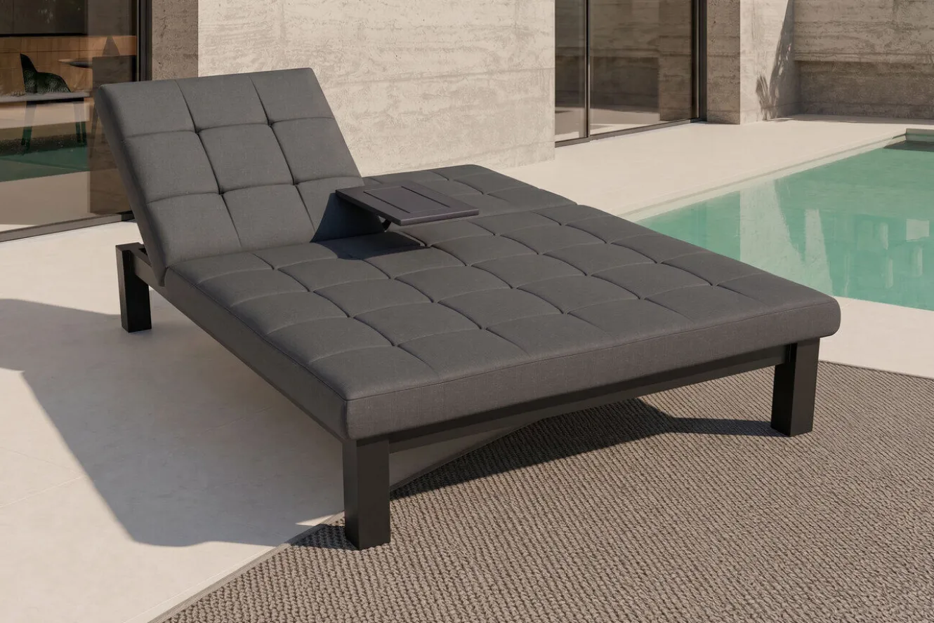 OUTFLEXX Garten-Doppelliege, dunkelgrau, Alu/Polyester, 200 x 150 cm, inkl. Mitteltisch, witterungsbeständig