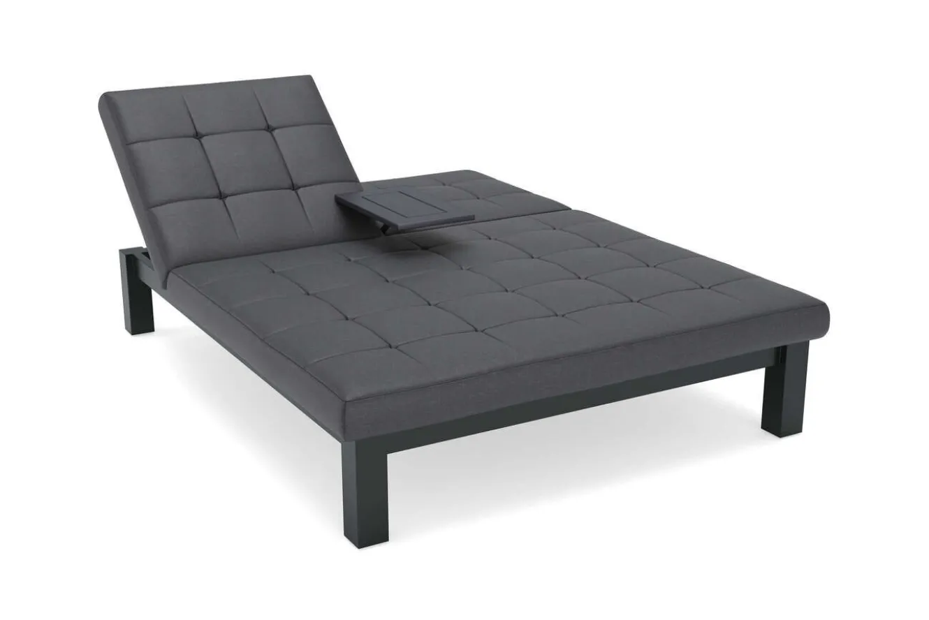 OUTFLEXX Garten-Doppelliege, dunkelgrau, Alu/Polyester, 200 x 150 cm, inkl. Mitteltisch, witterungsbeständig