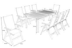 OUTFLEXX Garten-Essgruppe, anthrazit matt, Alu / Teak / Textil, Tisch 150/210x90cm, 8 Klappstühle